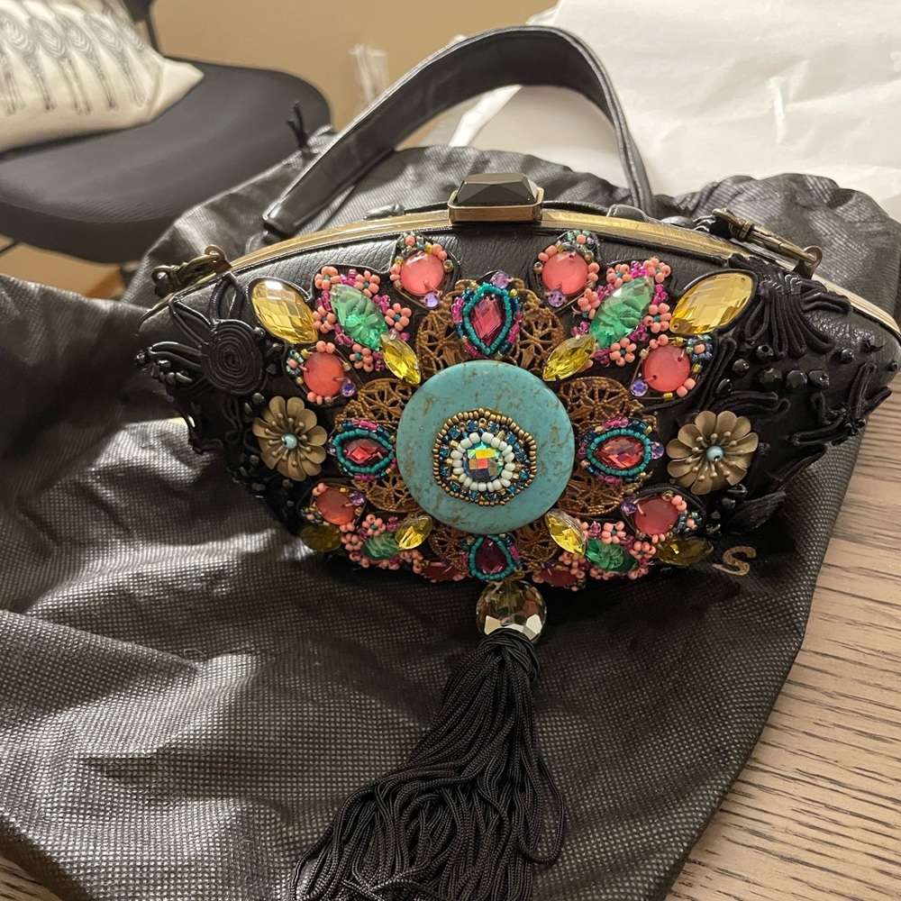 Mary Frances Leather and Beaded Bag